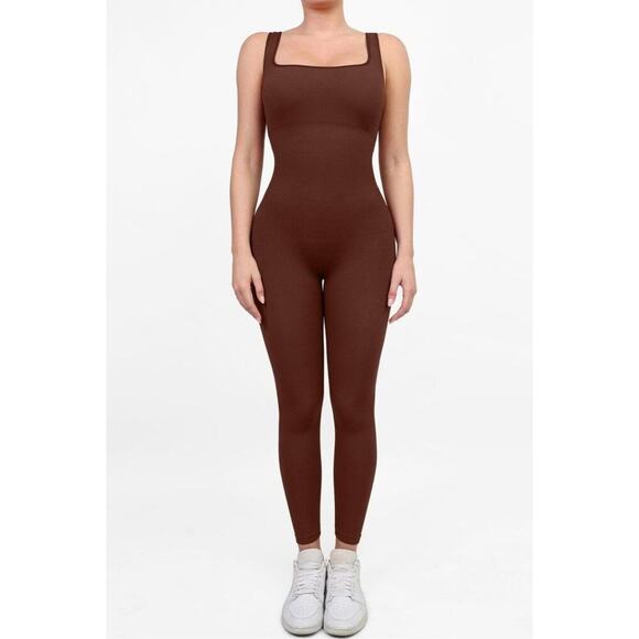 Popilush The Shapewear Jumpsuit Seamless Square Neck One Piece Brown Size Large - Picture 1 of 6